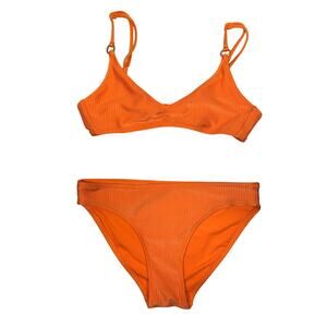 Aerie Bikini Womens XS Orange Ribbed Scoop Longline High Cut Cheeky